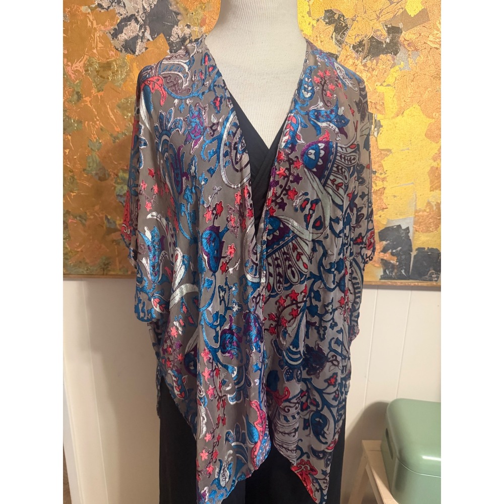 Ann Taylor colorful burn out velvet kimono swim cover-up one size